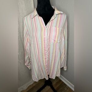 Torrid Multicolor Striped Button-Up Shirt Collared Long Sleeve Plus Size 1